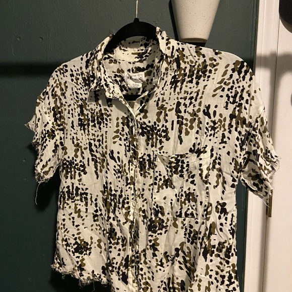 For the Republic White Button Down Blouse with Black and Brown Accents - Picture 2 of 4